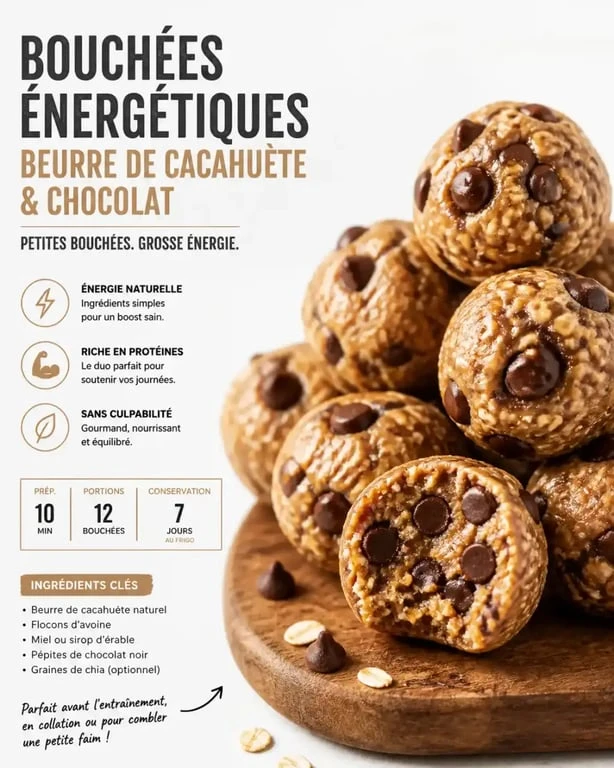 Bouchées énergétiques au beurre de cacahuète et chocolat