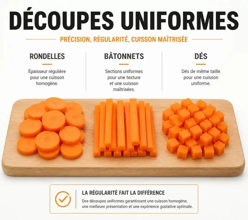 Découpe uniforme des carottes pour cuire des carottes