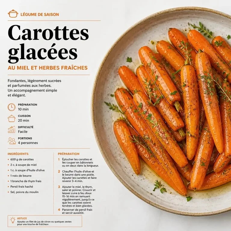 Carottes glacées au miel et herbes fraîches, recette pour cuire des carottes
