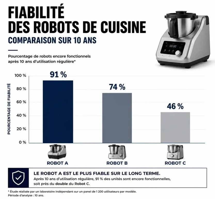 Graphique comparatif de la fiabilité des robots cuiseurs selon 60 millions de consommateurs
