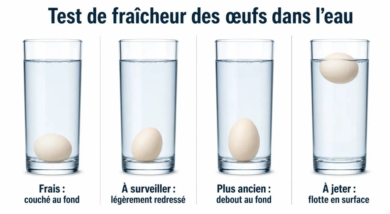 Reconnaître des oeufs frais : positions d’un œuf dans l’eau froide pour évaluer sa fraîcheur
