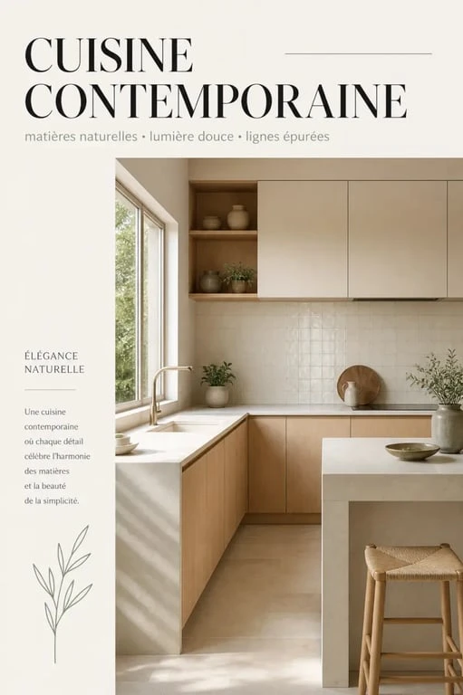 Idées déco cuisine chaleureuse avec bois clair, crème et zellige