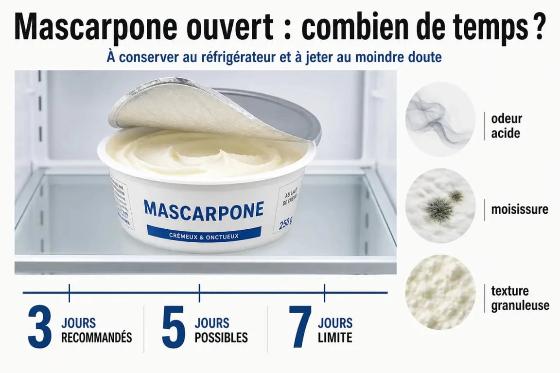 Conservation mascarpone ouvert : durée au réfrigérateur et signes de détérioration
