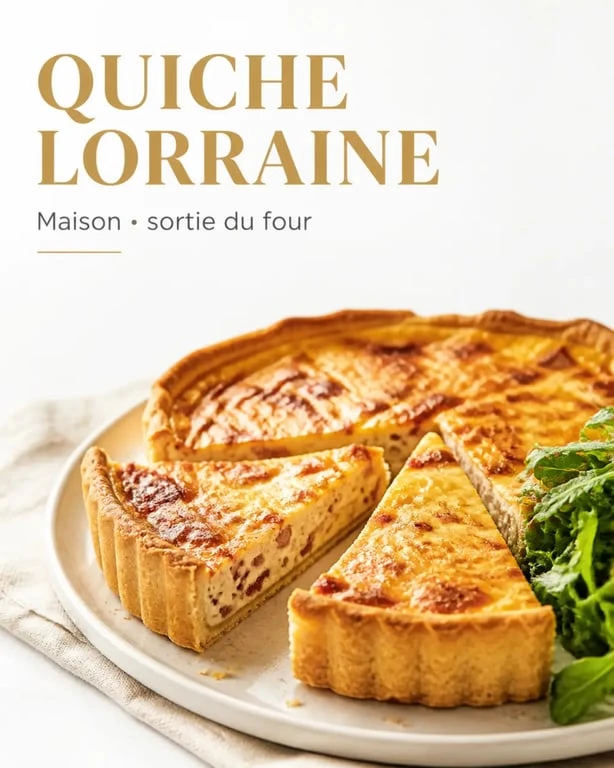 Recette de meilleures recettes de cuisine : quiche lorraine maison dorée servie avec salade verte