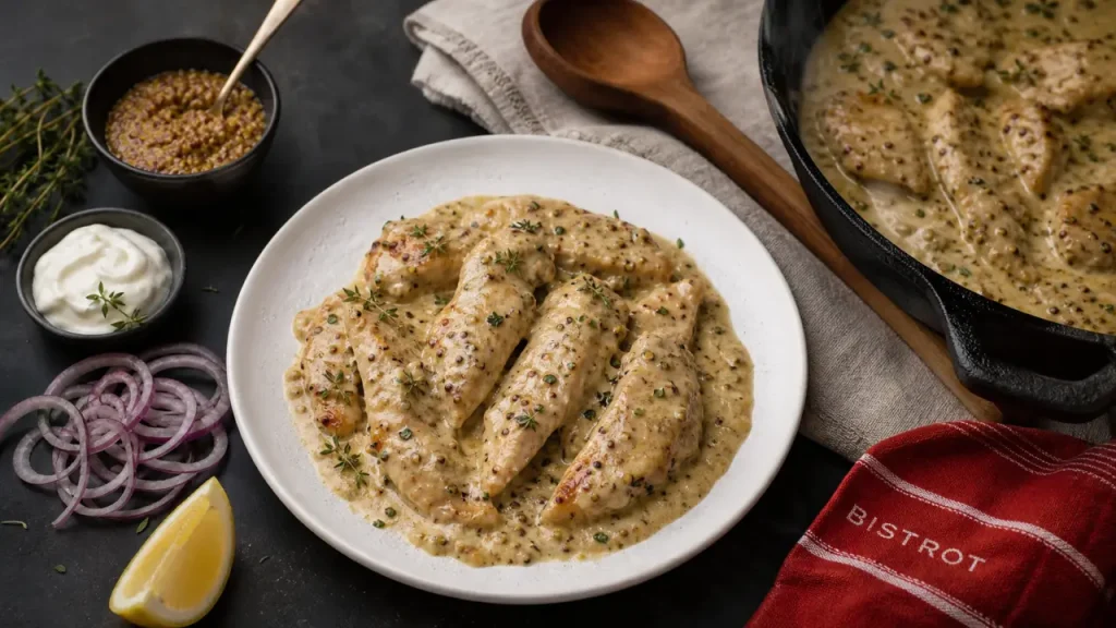 Aiguillettes de poulet à la crème et moutarde : 15 minutes, sauce liée et viande tendre