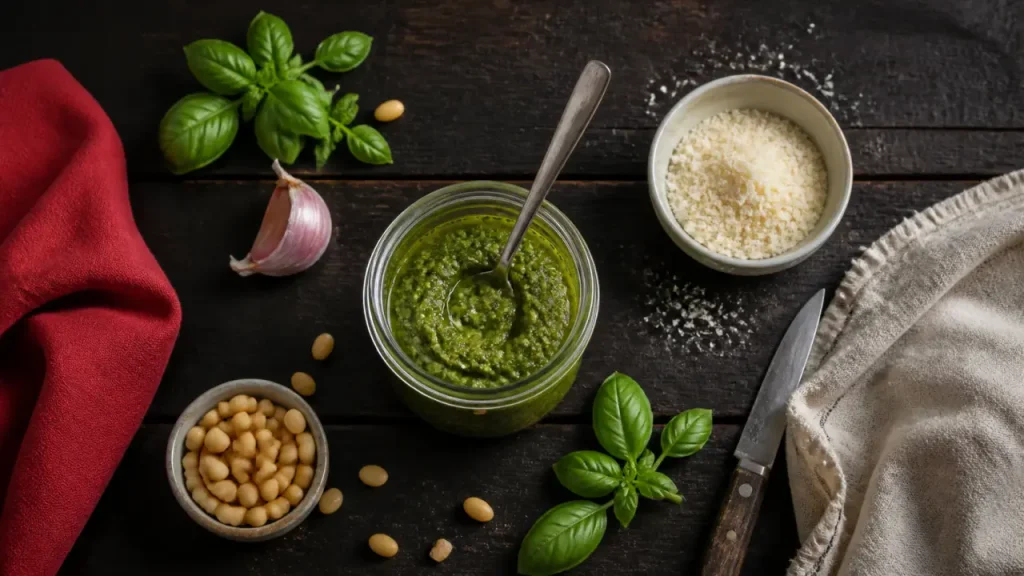 Pesto basilic maison : 5 min, 40 g de basilic et le bon filet d’huile