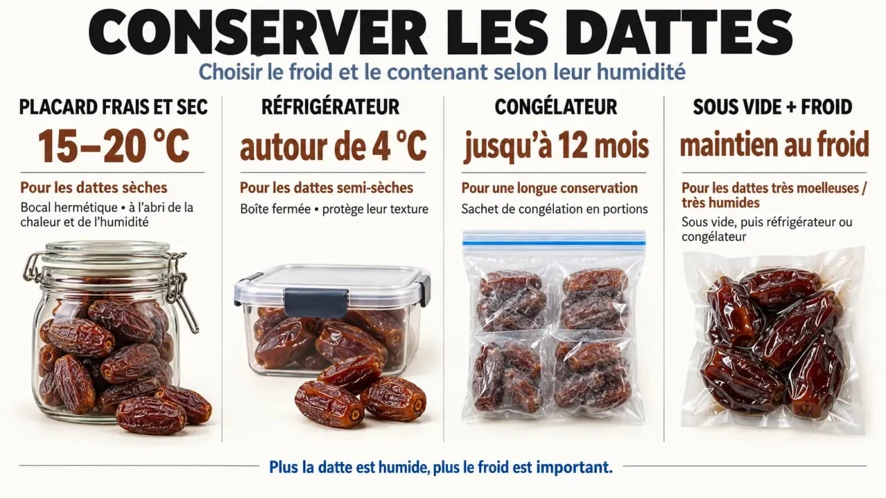 Comment conserver les dattes : méthodes, températures, contenants et durées