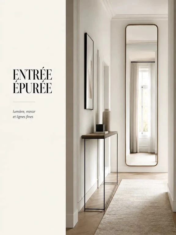 Idées déco mur dans une entrée avec grand miroir vertical et lumière naturelle
