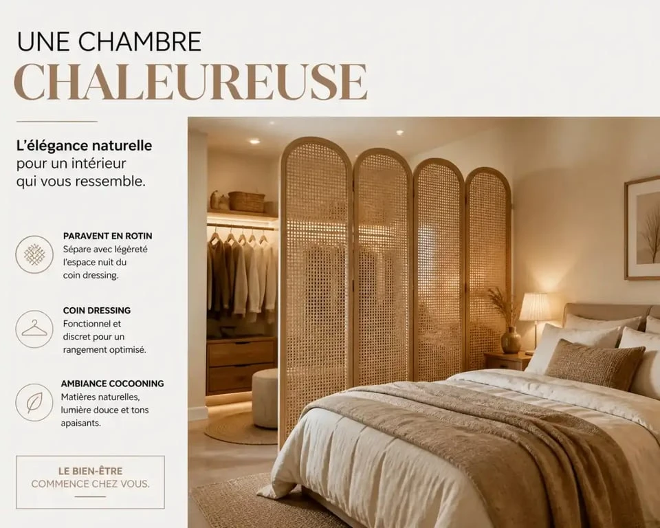 Paravent décoration intérieure en rotin pour une chambre