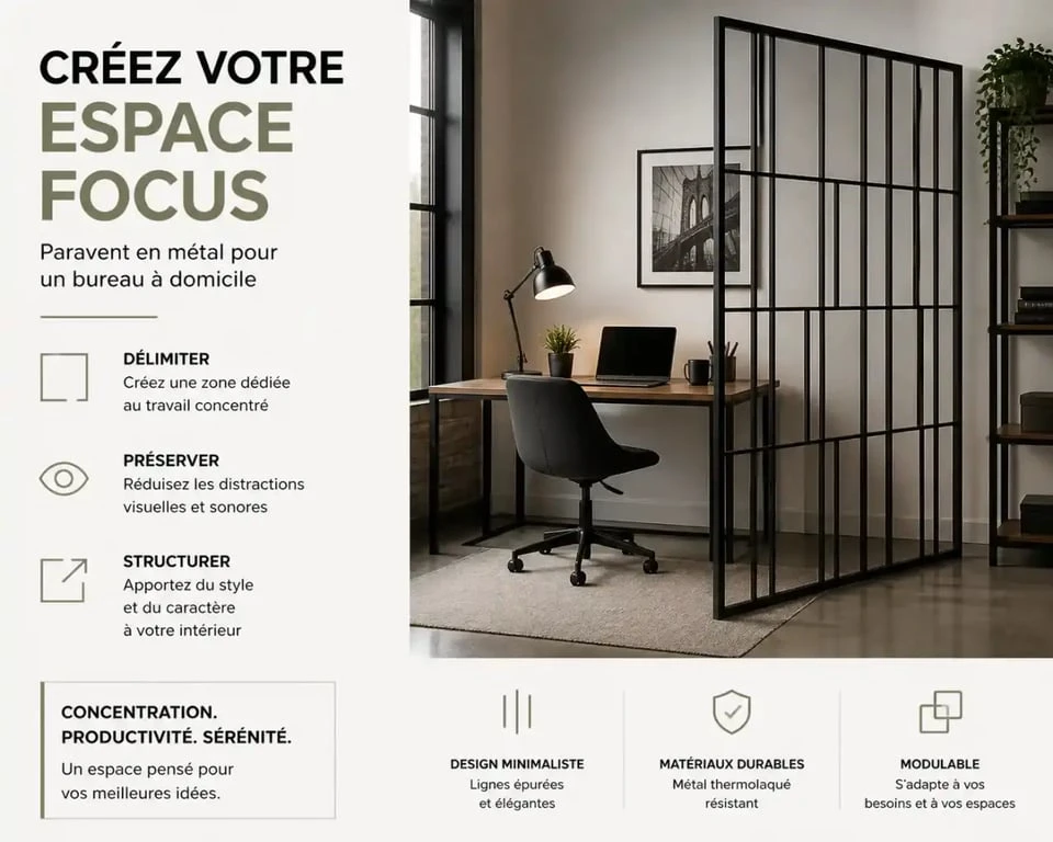 Paravent décoration intérieure en métal pour un espace bureau