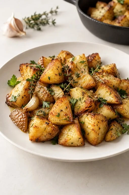 Pommes de terre sautées recette dorées à l'ail, au thym et au persil