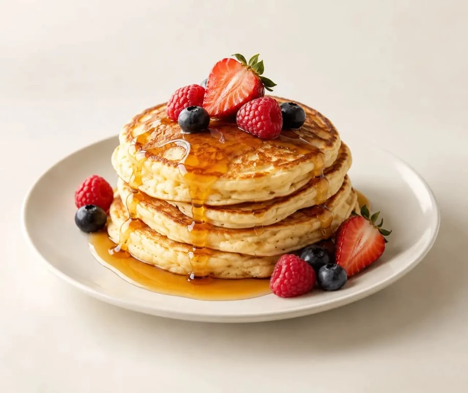 Pancakes recette fluffy bien gonflés et dorés avec sirop d’érable