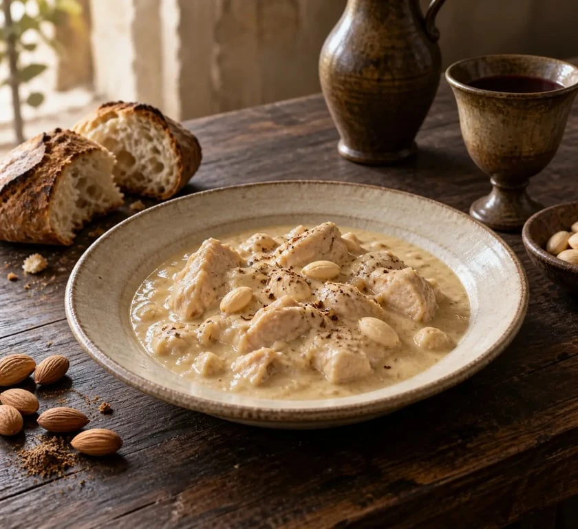 Recettes médiévales : brouet de poulet aux amandes et à l’hypocras