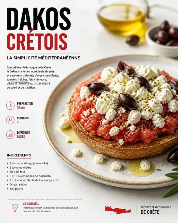 Recette de Dakos crétois traditionnel avec tomates et feta