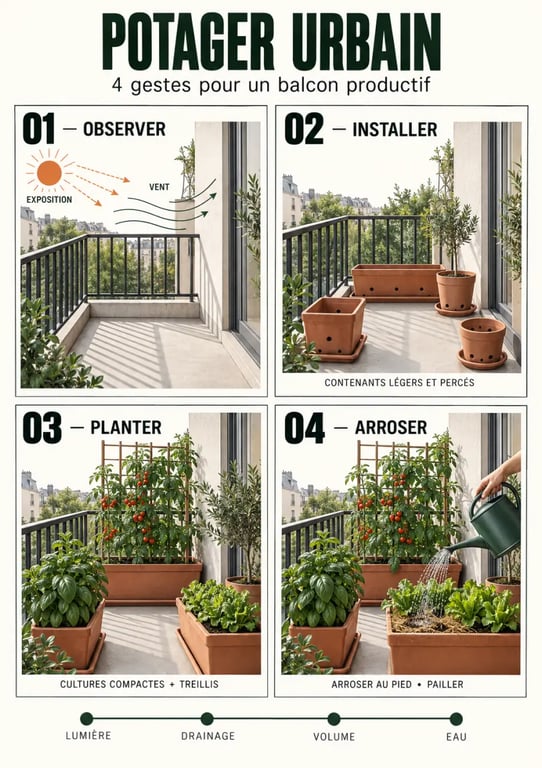 Aménagement d’un potager urbain sur un balcon ou une terrasse en quatre étapes