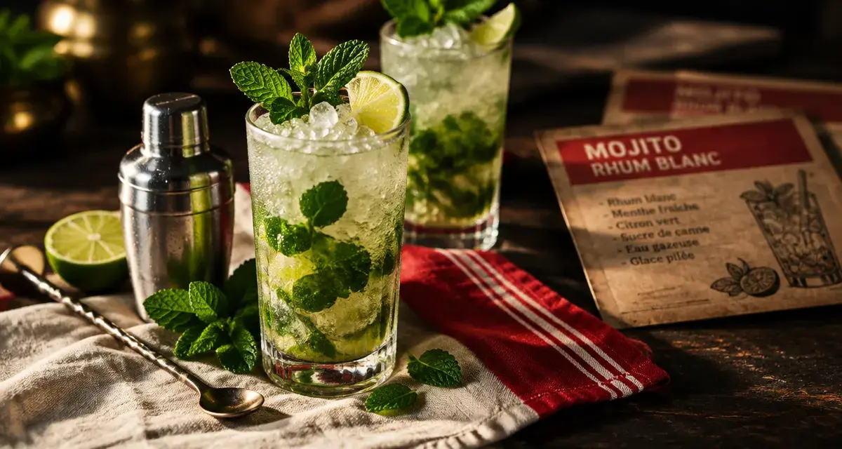 Cocktail au rhum blanc : mojito frais au citron vert et menthe