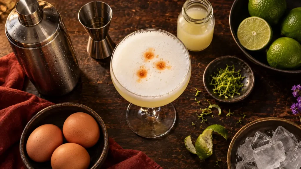Cocktail blanc d oeuf avec mousse soyeuse, pisco sour