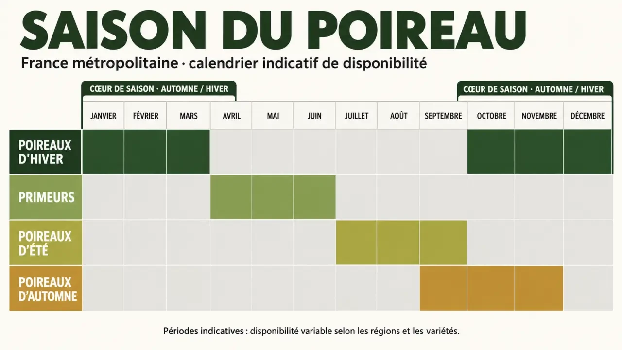 Infographie sur la saison du poireau mois par mois en France