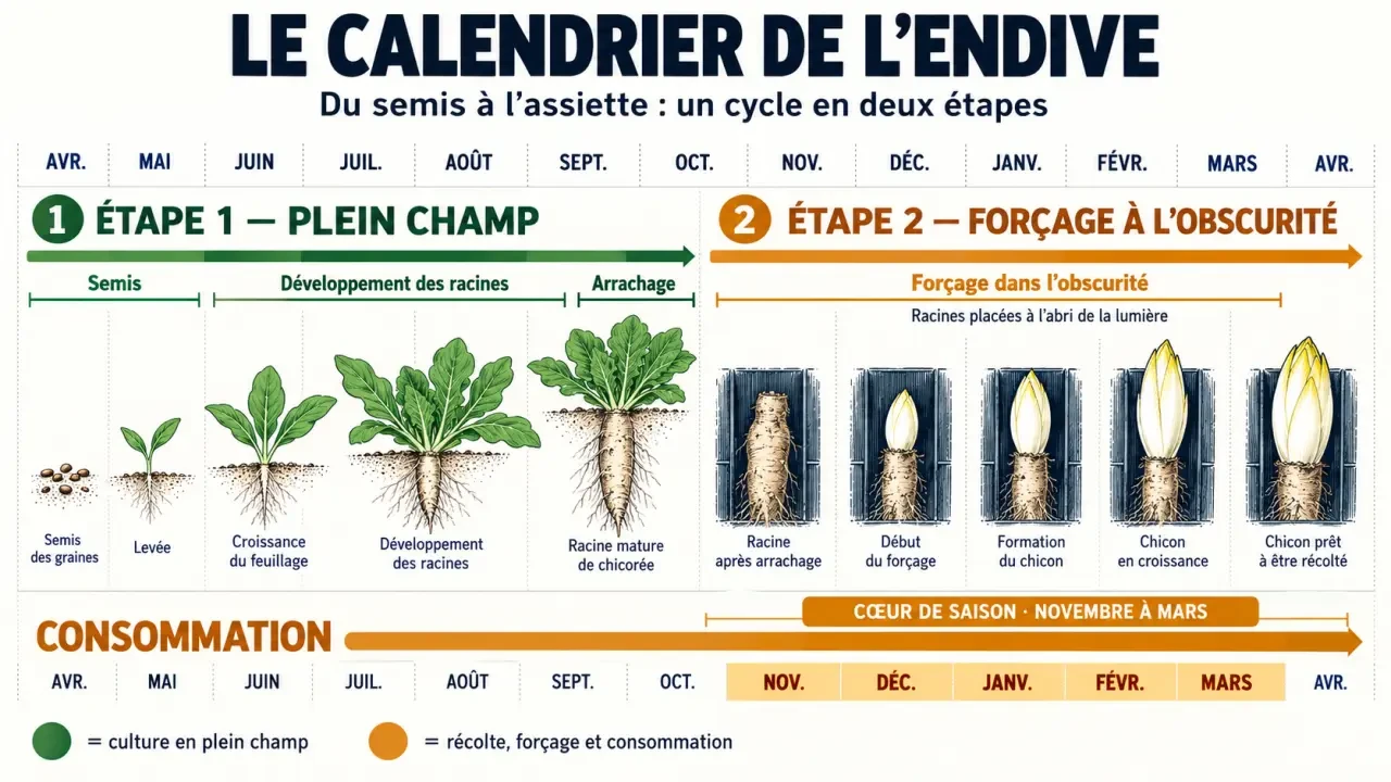 Calendrier de la saison de l’endive et cycle de culture en deux étapes